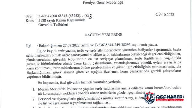 İçişleri Bakanlığı 81 İle Resmi Yazı Göndererek Özel Güvenlik Tedbirlerinin Attırılması Talebinde Bulundu