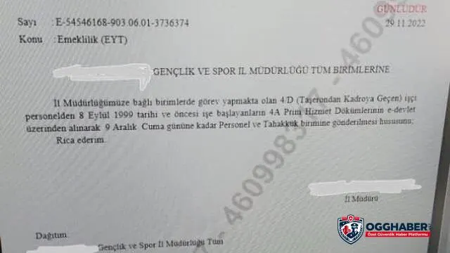 Korkulan Oldu,EYT Kapsamında İl Müdürlükleri İşçilerin Hizmet Dökümleri İstedi