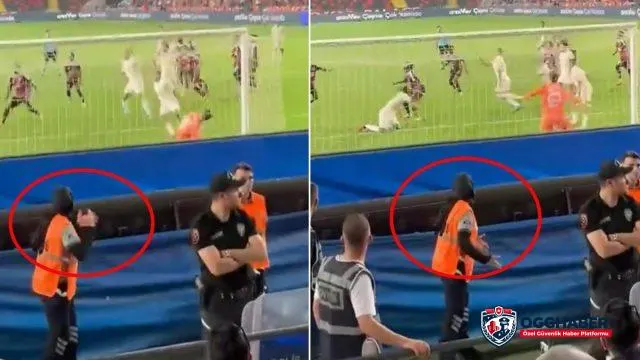 Direkten dönen frikik sonrası güvenlik görevlisinin tepkisi gündem oldu